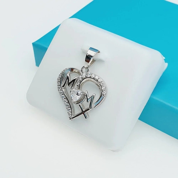 "925 Sterling Silver CZ Beautiful Mom Pendant for Women, 1USPAR4024 - Picture 3 of 11